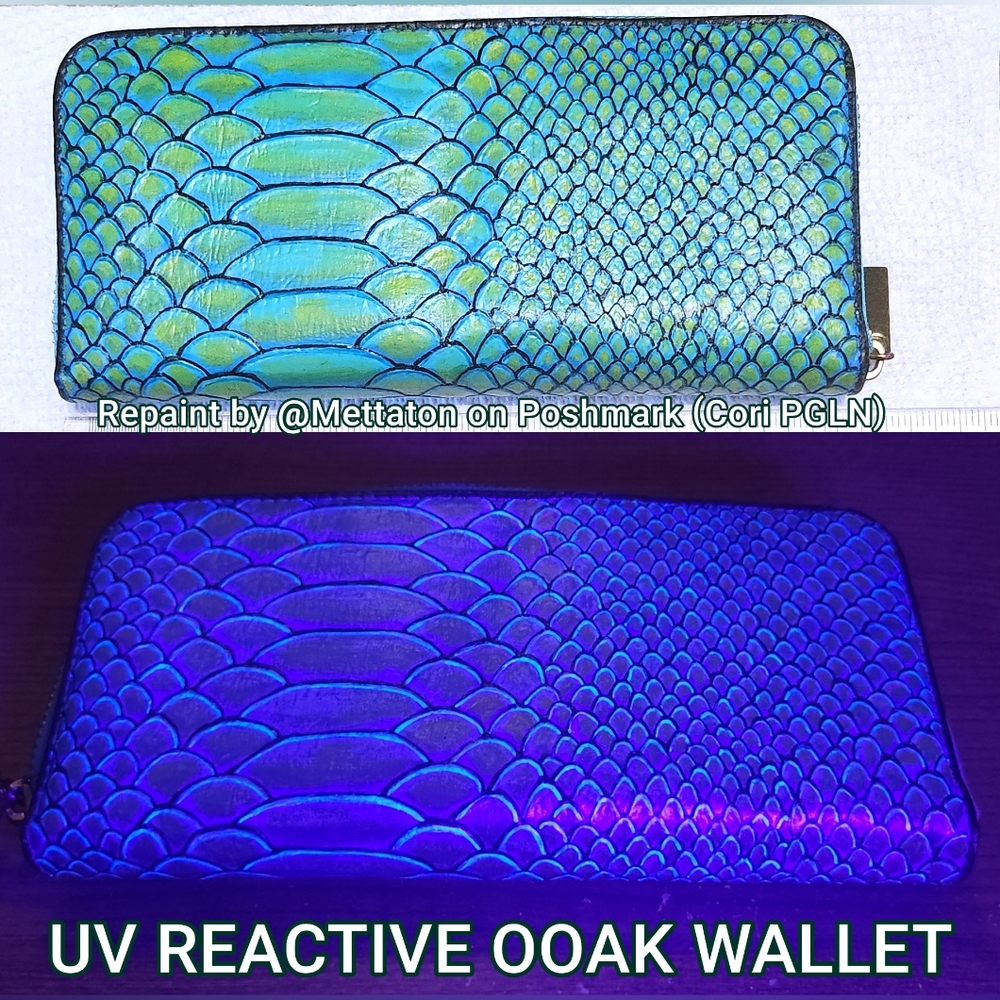 OOAK Upcycle Art Piece Wallet Blacklight Reactive